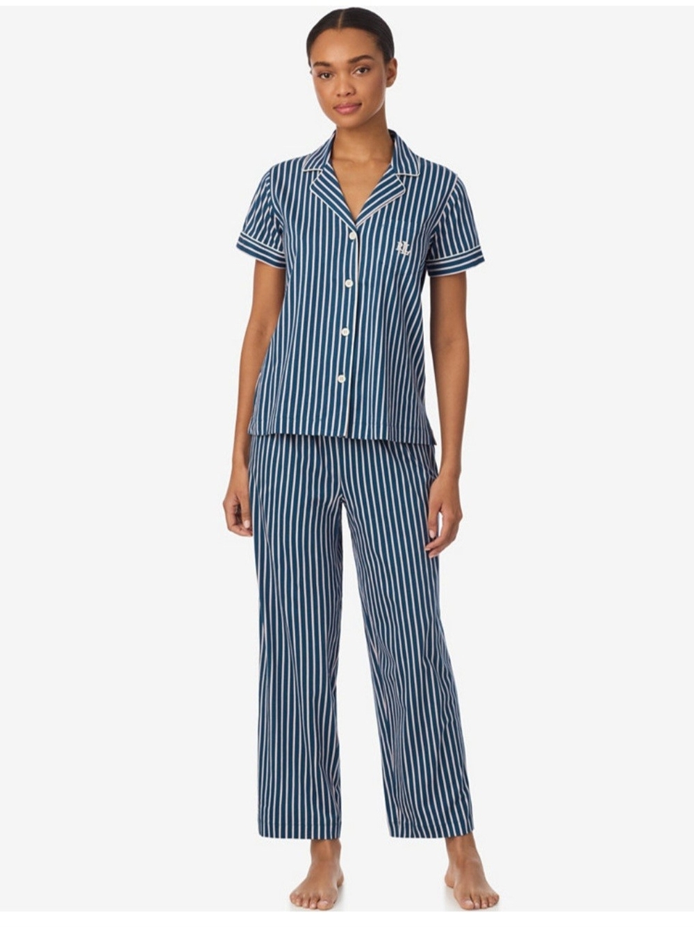 Ralph Lauren Striped Navy and White Button-Front Pajama Set NWT